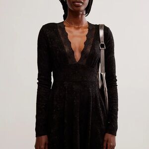 Free People Black Lace Fit Flare Mini Dress Small
